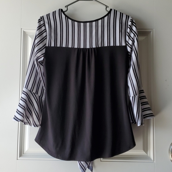 Black Striped Ruffle Sleeve Blouse - Picture 4 of 4